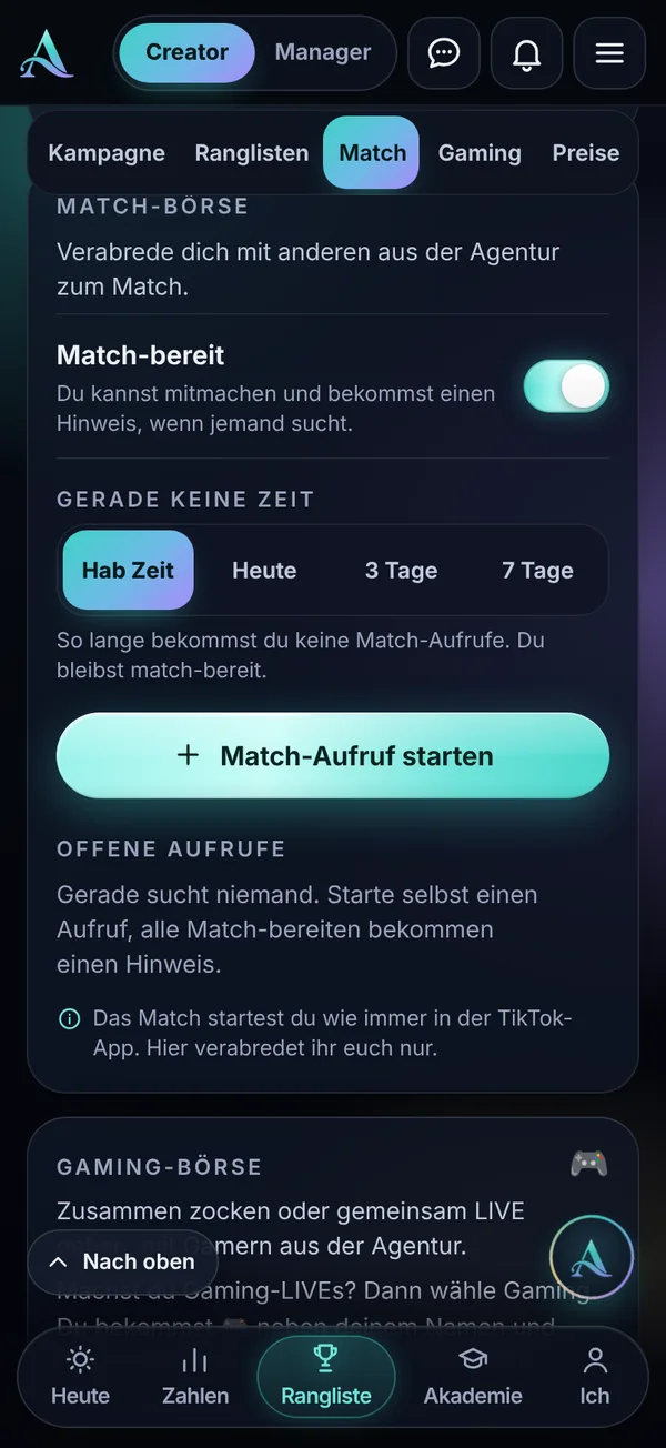 Match-Börse im Aura Portal